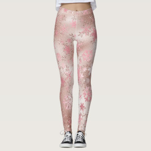 Elegant rose gold Christmas Snowflake Pattern Leggings