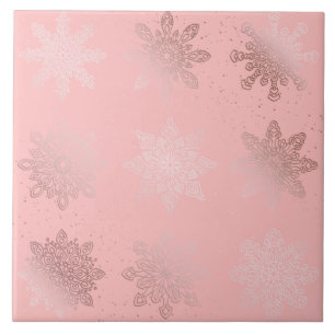 Elegant Rose Gold Christmas Snowflake Pattern Tile