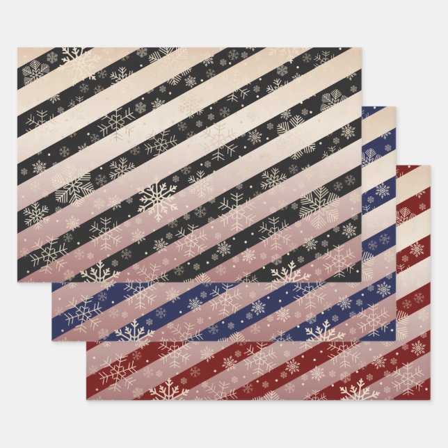 Elegant Rose Gold Christmas Snowflake Pattern  Wrapping Paper Sheet (Set)