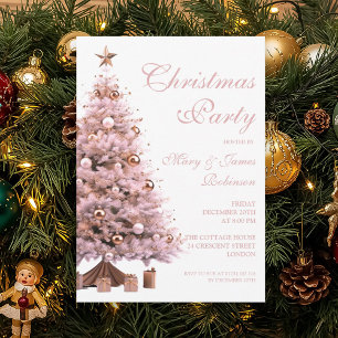 Elegant Rose Gold Christmas Tree Holiday Party Invitation