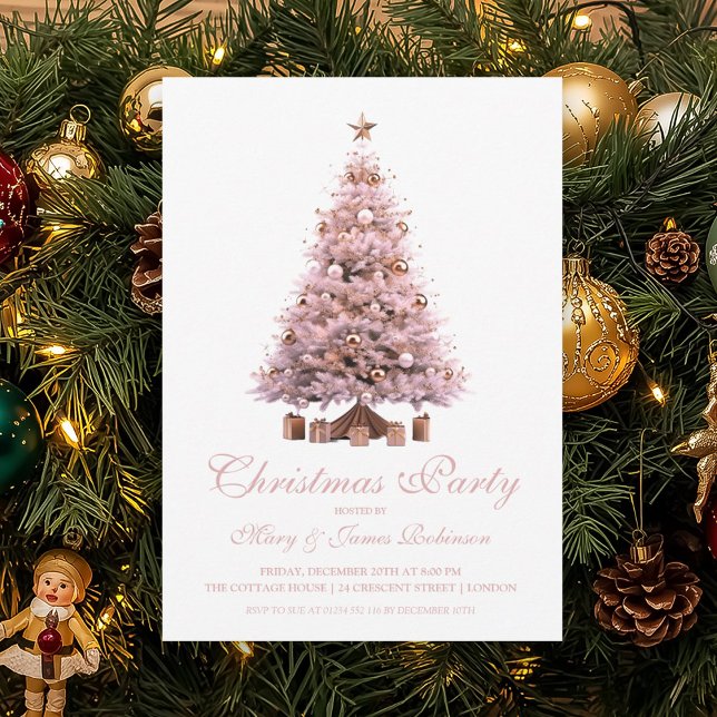 Elegant Rose Gold Christmas Tree Holiday Party  Invitation (Elegant Rose Gold Christmas Tree Holiday Party Invitation)