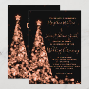 Elegant Rose Gold Christmas Tree Holiday Wedding Invitation