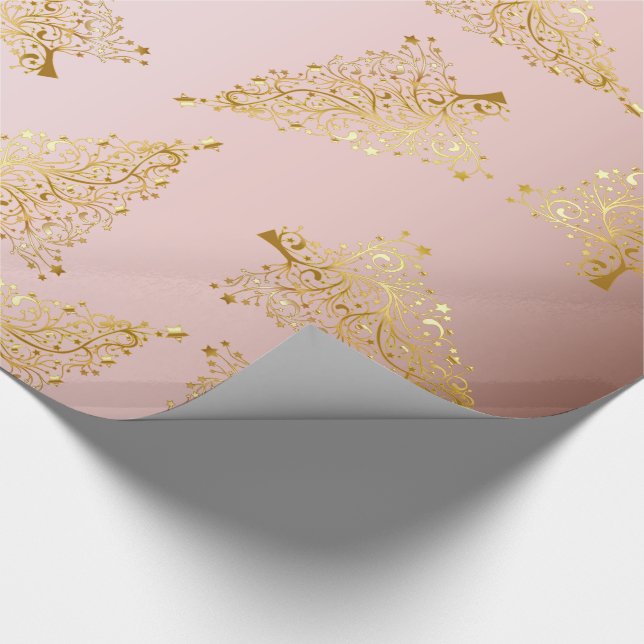 Elegant Rose Gold Christmas Tree Pattern Wrapping Paper (Corner)
