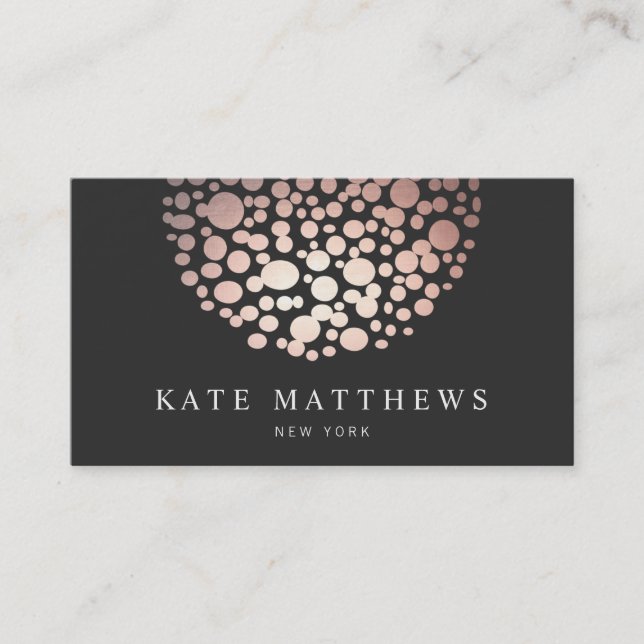 Elegant Rose Gold Circles Beauty Salon Business Card (Front)