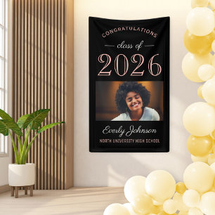 Elegant Rose Gold Class of 2026 Photo Banner