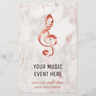 elegant rose gold clef music event on marble flyer