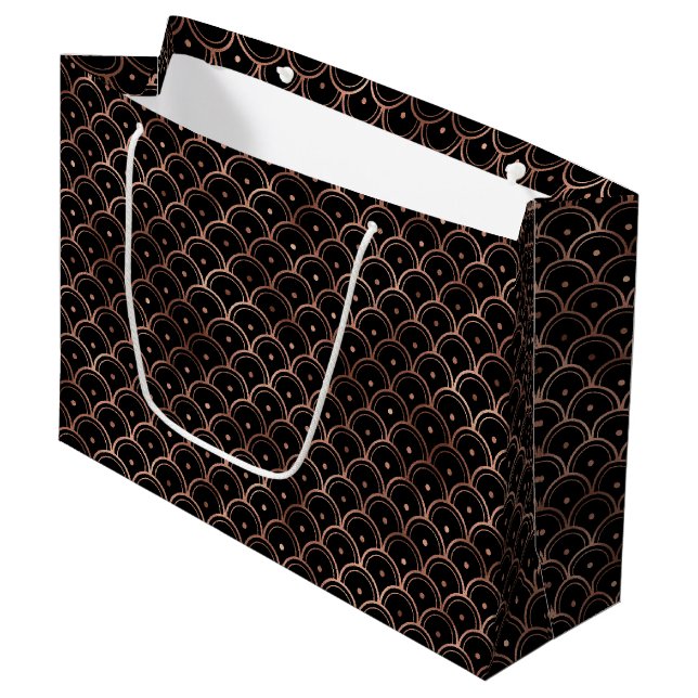 Elegant Rose Gold Concentric Grid Art Deco Pattern Large Gift Bag (Front Angled)