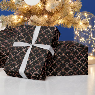 Elegant Rose Gold Concentric Grid Art Deco Pattern Wrapping Paper
