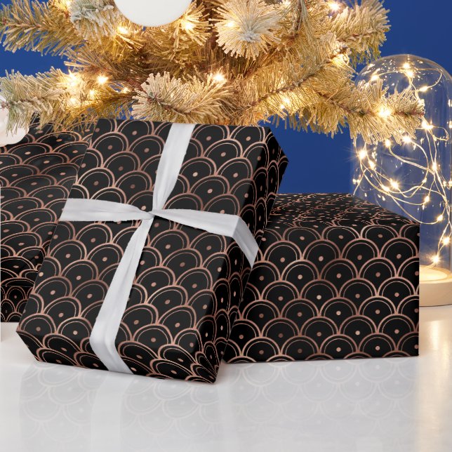 Elegant Rose Gold Concentric Grid Art Deco Pattern Wrapping Paper (Holidays)