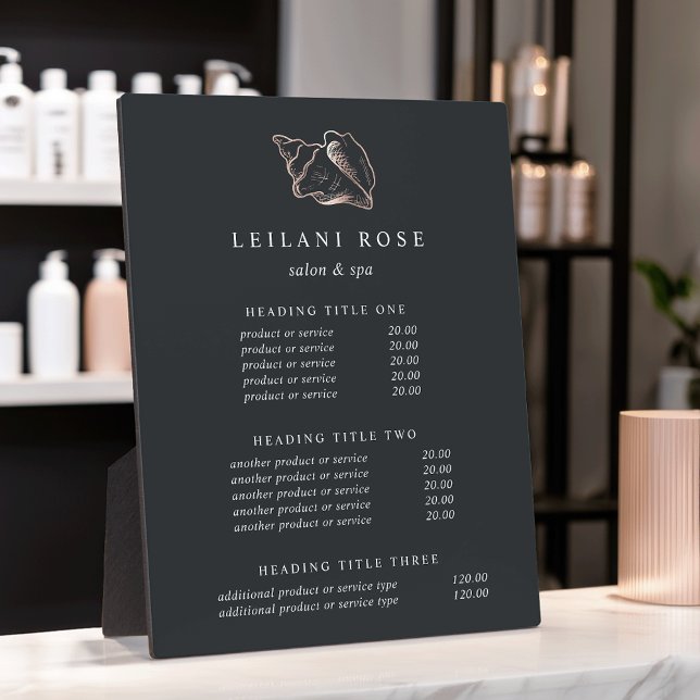 Elegant Rose Gold Conch Shell Pricing/Services Plaque (Creator Uploaded)