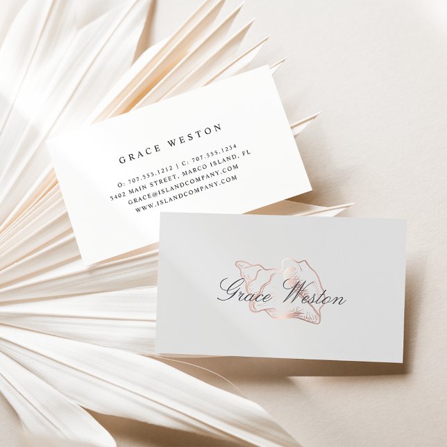Elegant Rose Gold Conch Shell Script Business Card (Creator Uploaded)