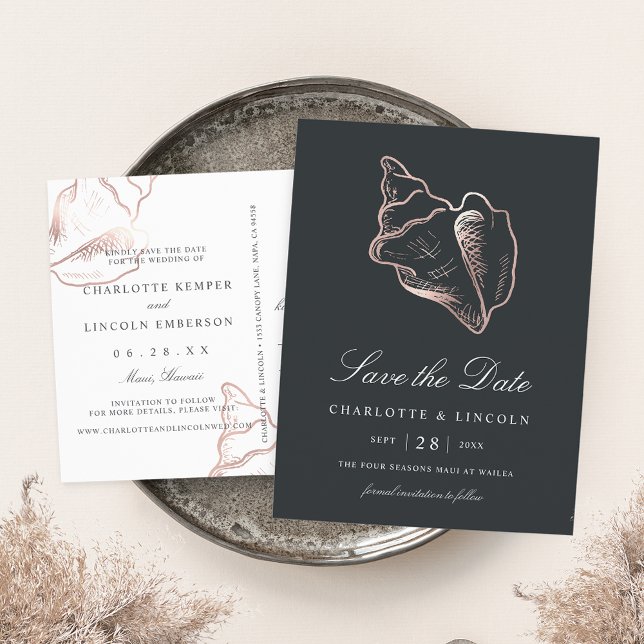 Elegant Rose Gold Conch Wedding Save the Date Announcement Postcard (Creator Uploaded)