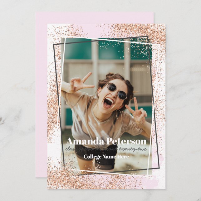 Elegant Rose Gold Confetti Graduation Announcement (Front/Back)