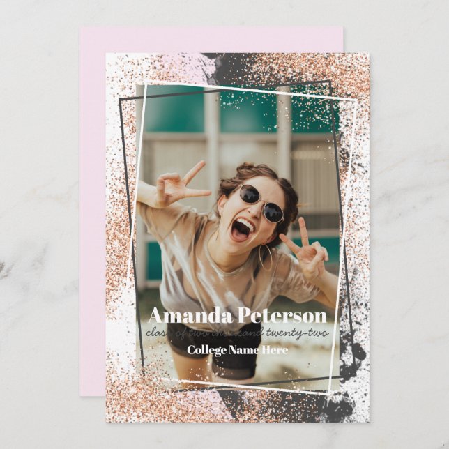 Elegant Rose Gold Confetti Graduation Announcement (Front/Back)
