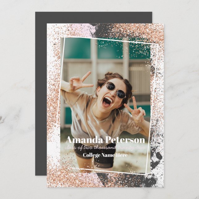 Elegant Rose Gold Confetti Graduation Announcement (Front/Back)