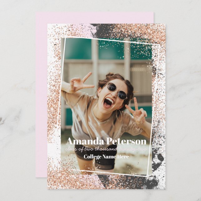 Elegant Rose Gold Confetti Graduation Announcement (Front/Back)