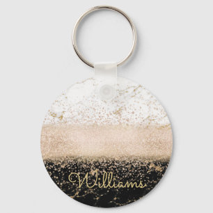Elegant rose gold confetti marble design key ring