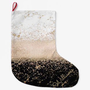 Elegant rose gold confetti marble design large christmas stocking