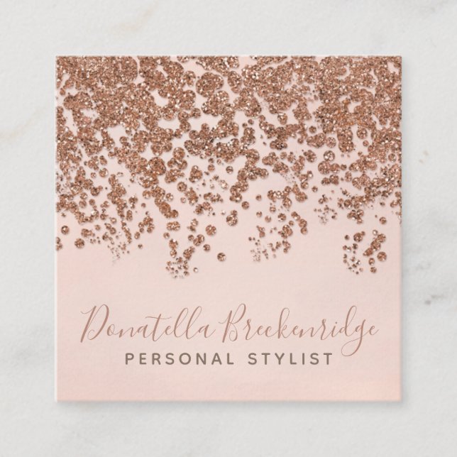 Elegant Rose Gold Confetti Professional Square Business Card (Front)