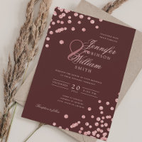 Elegant Rose Gold Confetti QR Wedding Burgundy Red