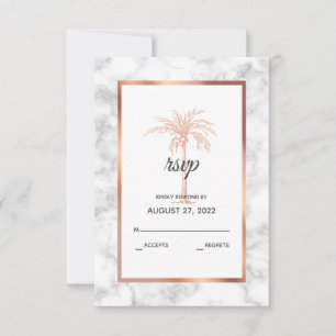 Elegant Rose Gold Copper Marble Palm Tree Wedding RSVP Card