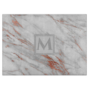 Elegant Rose Gold Copper White Marble Monogram Cutting Board