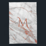 Elegant Rose Gold Copper White Marble Monogram  Tea Towel<br><div class="desc">Elegant Chic Rose Gold and White Marble Monogram home decor design ready to personalise with your monogram.</div>