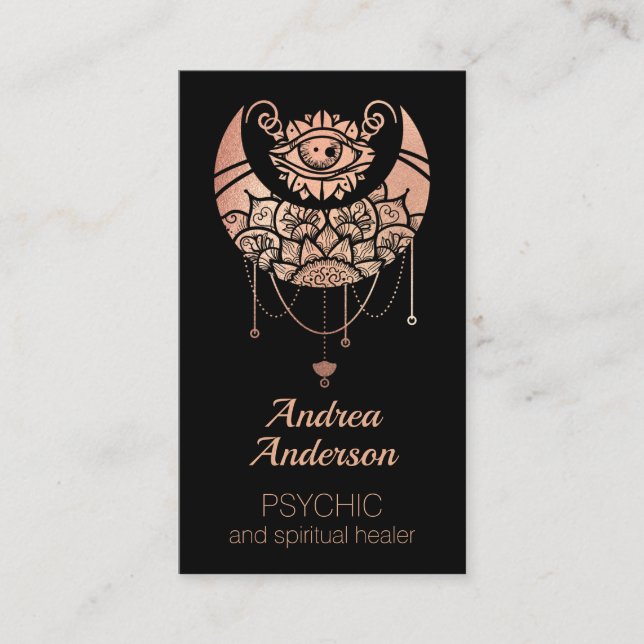 Elegant Rose Gold Crescent Moon Business Card (Front)