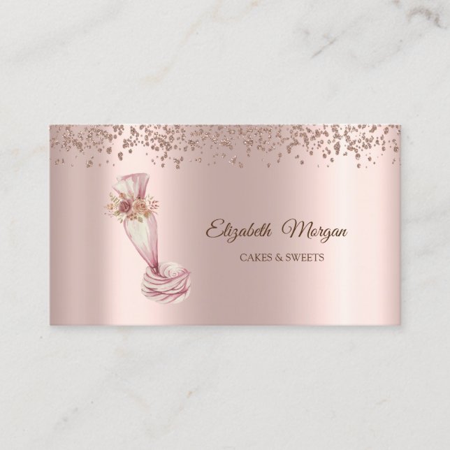 Elegant Rose Gold Cupcake,Sweets,Bakery Tool Business Card (Front)
