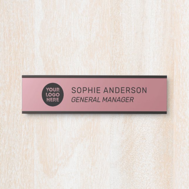 Elegant Rose Gold Custom Logo Name Job Title Door Sign (Front)
