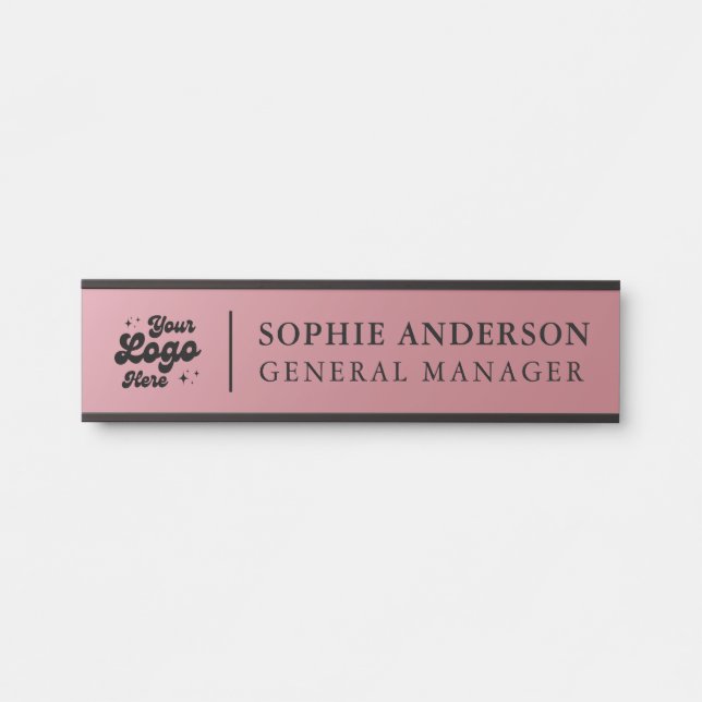 Elegant Rose Gold Custom Logo Name Job Title Door Sign (Front)