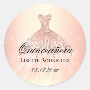 Elegant Rose Gold Custom Quinceanera Classic Round Sticker