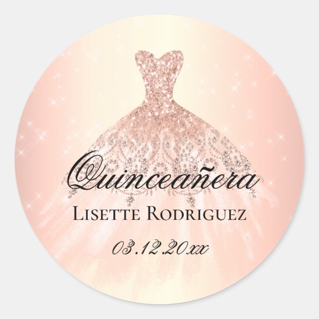 Elegant Rose Gold Custom Quinceanera Classic Round Sticker (Front)