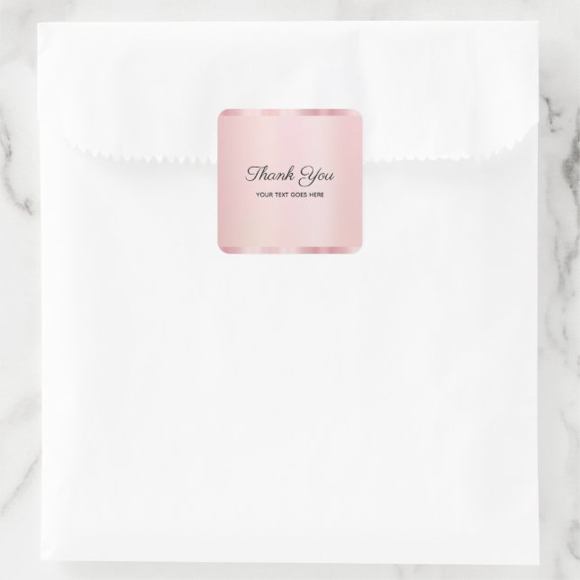 Elegant Rose Gold Custom Text Thank You Glamour Square Sticker (Bag)