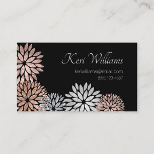 Elegant Rose Gold Dahlia Floral Glitter Foil Business Card