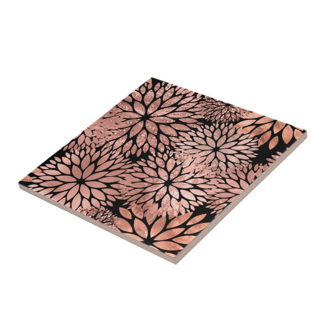 Elegant Rose Gold Dahlia Floral Tile (Side)