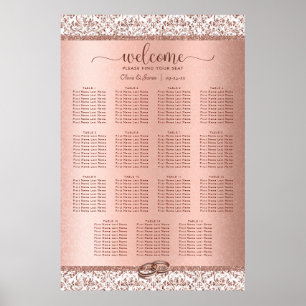Elegant Rose Gold Damask Wedding 15 Seating Chart