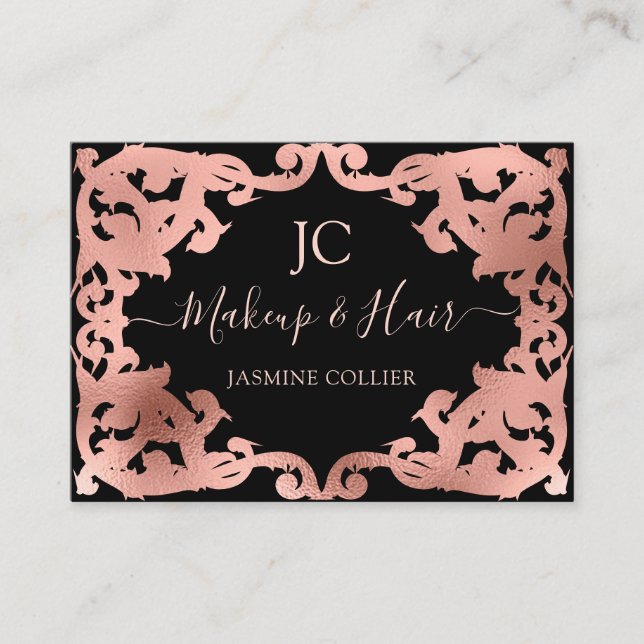 Elegant Rose Gold Decorative Frame Business Card (Front)