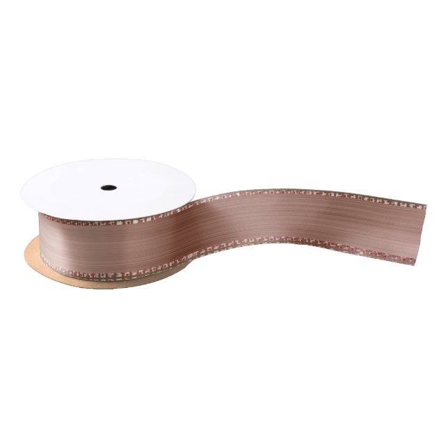 Elegant Rose Gold Diamond & Brushed Metal Glitter Satin Ribbon (Spool)