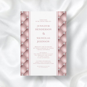 Elegant Rose Gold Diamond Tufted Virtual Wedding Invitation