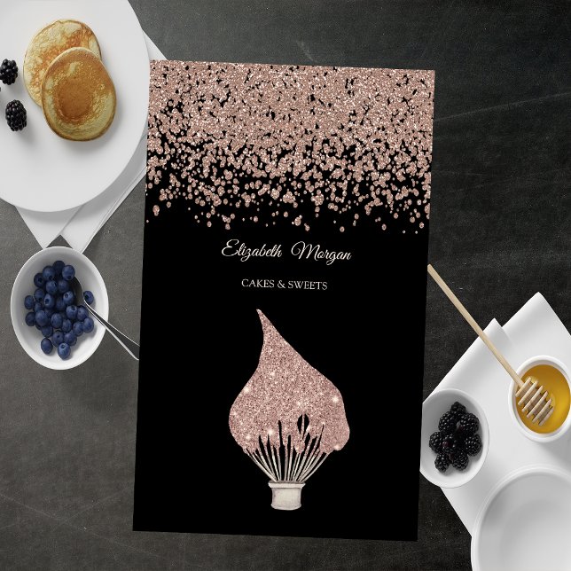 Elegant Rose Gold Diamonds Glitter Whisk Black Business Card (Creator Uploaded)