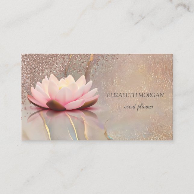  Elegant Rose Gold Diamonds Opal Lotus Business Card (Front)