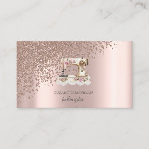 Elegant Rose Gold Diamonds Vintage Sewing Machine Business Card