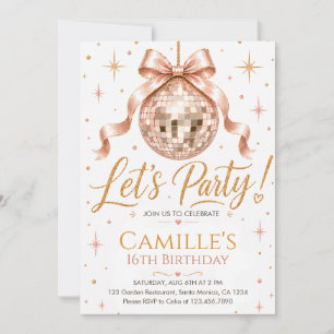 Elegant Rose Gold Disco Ball Birthday Party Invitation