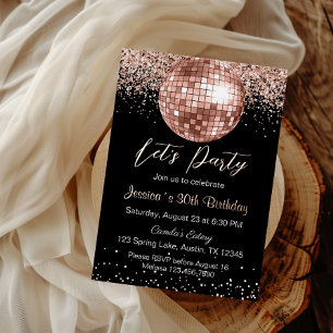 Elegant Rose Gold Disco Ball Let's Party Birthday