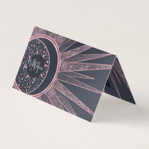 Elegant Rose Gold Doodles Sun Moon Mandala Design Business Card