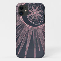 Elegant Rose Gold Doodles Sun Moon Mandala Design