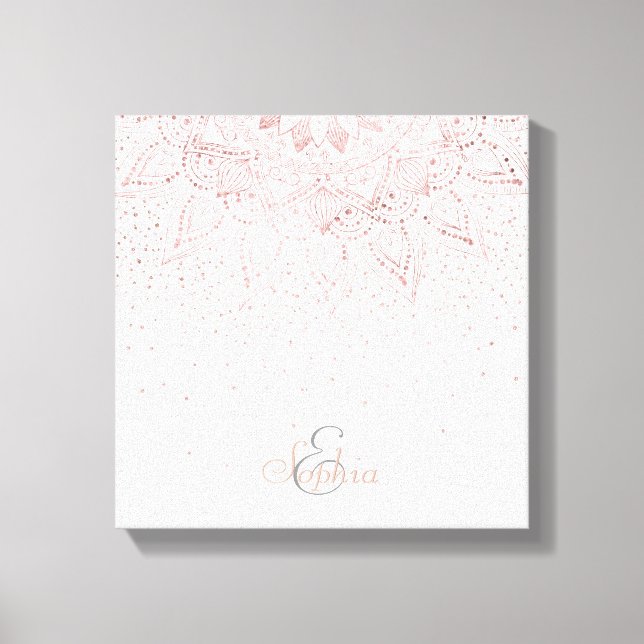 Elegant Rose Gold Dots Mandala Canvas Print (Front)