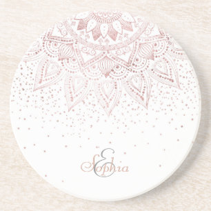 Elegant Rose Gold Dots Mandala Coaster