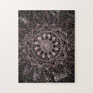 Elegant Rose Gold Dots Mandala Marble Jigsaw Puzzle